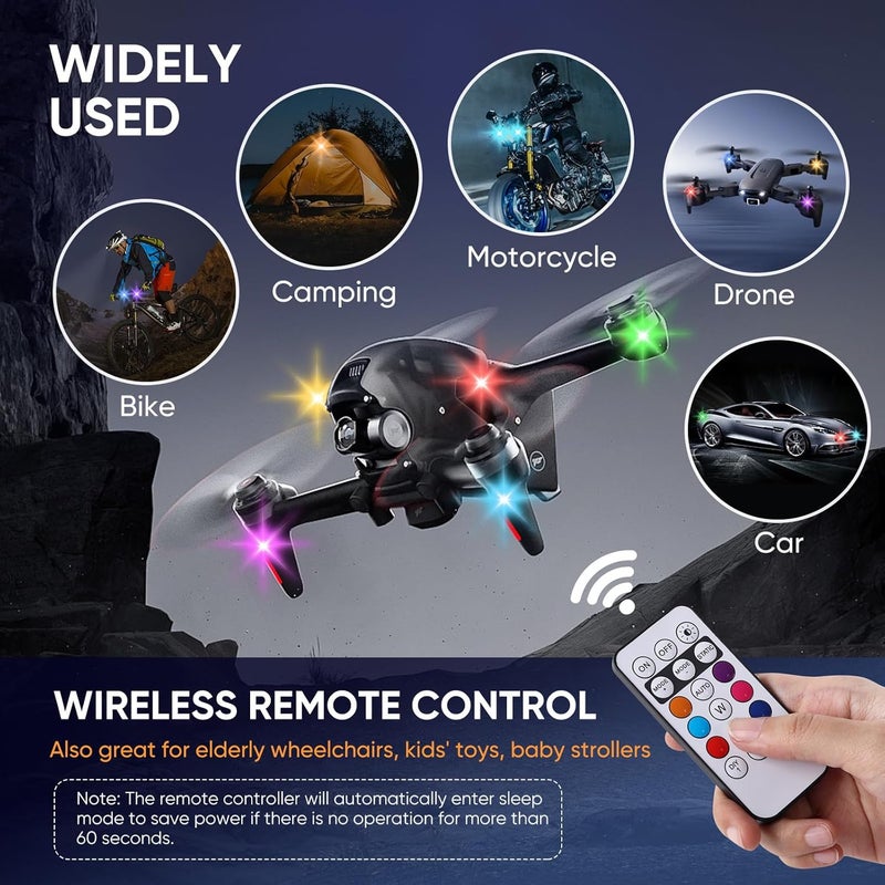 Aukmak Upgraded 4LEDs 4PCS Wireless LED Strobe Lights with Remote Control, 8 Colors Type-C Rechargeable Led Lights Anti Collision Warning Light for Car Motorcycle Bike Drone Aircraft - Image 4